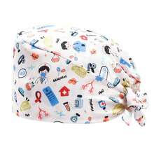 1 pieza Gorra estampada elástica de poliéster para dentista/médico/enfermera, gorra de trabajo unisex ajustable para clínica médica/veterinaria - Multicolor - Ver 21