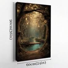 1pc Framed Canvas Wall Art, Magical Forest Swing Enchanted Woodland With Lanterns Fireflies Fantasy Nature Art Print Canvas Poster Painting Wall Decor, Ideal Gift For Bedroom Living Room Hallway Dorm, Ready To Hang - 彩色 - 查看 11