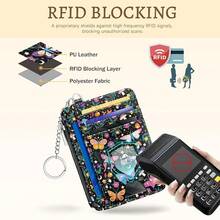 Butterfly Flowers Credit Card Holder Small Wallet Women, Slim RFID Blocking Wallet Woman Keychain With Zipper Coin Pocket, Front Pocket Thin Travel Card Case With ID Window For Ladies Gifts{"Color_name":"Butterfly"} - 多色8 - 查看 5
