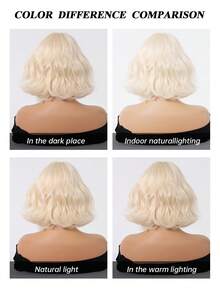 10-Inch Short Curly Golden Bobo Wig With Bangs, Suitable For Parties, Cosplay And Other Occasions, Synthetic Wig For Daily Wear And Costume Play - Gold - View 6