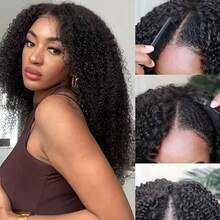 V Part Curly Wave Wig Human Hair No Leave Out V Shape Water Weave Curly Upgrade U Part Wigs With Clips Daily Wear Soft Hair Glueless V-Part Wig No Filter Glamorous Weekend Ready For Women Beginner Friendly No Lace No Glue No Sew In Daily Wear Hair Accessory 200% Density - Natural Black - View 9