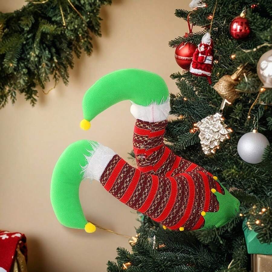 Christmas Tree Picks Stuffed Elf Legs Decorations Holiday Tree Topper For Home Party Ornaments - Multicolor - View 1