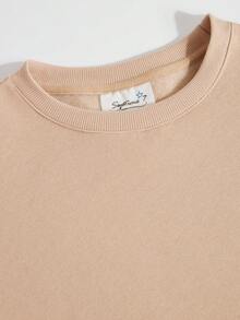 Damen Warmer Rundhals Sweatshirt, Herbst/Winter, Fleece Futter, Lässiger Loose Fit Sportswear, Mode & Vielseitig - Aprikosenfarben - Übersicht 5