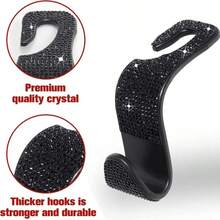 2/4pcs Black & White Diamond Car Seat Back Hooks, High-Quality Black & White Diamonds Meticulously Embedded, Reflecting Alluring Brilliance Under Car Interior Lighting, Instantly Elevating The Overall Class Of Your Vehicle, Showcasing Elegance And Luxury