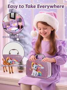 New Purple Unicorn Girl Makeup Set Toy, Includes Bag, Wallet, Storage, Interactive Play, Simulation Makeup, Role Play, Hobby, Christmas Gift - Multicolor - View 3