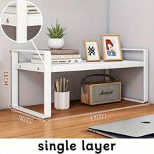 Estante de almacenamiento de escritorio de oficina de hierro: estantería compacta de varios niveles para suministros de oficina, libros y decoración: diseño rectangular con estética minimalista - Doble capa negra - Ver 5