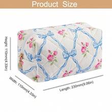 Makeup Bag Travel Cosmetic Bag For Women Girls, Zipper Make Up Pouch, Floral Flowers Toiletry Organizer Makeup, Portable Storage Bag, Cosmetic Travel Cloth Bag (Blue Bowknot/Gold Zipper){"Color_name":"A5BlueBowknot/GoldZipper"} - A5藍色蝴蝶結/金色拉鍊 - 查看 4