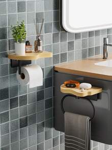 1pc Stylish Bathroom Tissue Holder - Space-Saving Roll Hanger With Wipes Dispenser And Storage Box For Convenient Organization - Easy Installation And Rust-Resistant Design