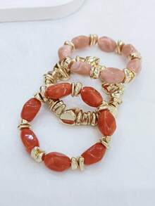 LADYCOCO 3 Peças Pulseira Vintage Grossa e Grossa de Contas Acrílicas Multicamadas, Pulseira Transformável com Lascas Douradas, Adequada para Mulheres, Casais, Festas, Uso Diário - Multicolorido 10 - Visão 6