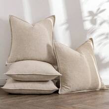 Neutral Linen Pillow Covers Pack Of 4 Decorative Natural Solid Throw Pillow Covers Soft Accent Boho Farmhouse Couch Pillowcases Modern Home Decors Living Room Bed Sofa 18x18 Inch - 24 英吋 x 24 英吋(4 件裝)+ 米色 - 查看 3