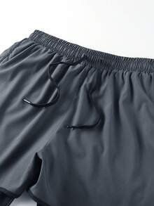 1 Set Elastic Quick-Dry Sports Pants, Breathable Fitness Workout Leggings With Phone Pocket, Dual-Layer Fabric Drawstring Waist, Suitable For Running, Jogging, Gym Training - Dark Grey - View 4