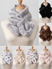 1 件女士秋冬兔毛仿毛温暖厚双面渐变色钻石拼接十字交叉颈部保暖围巾 - 彩色 - 查看 1