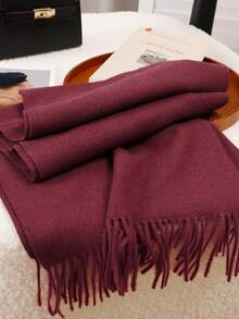 1pc Autumn/Winter High-Quality Twill Fringe Solid Color Women Pashmina Scarf, Fashionable Casual Windproof Warm Shawl, Comfortable Blanket Scarf, Suitable For Daily Wear For Dress