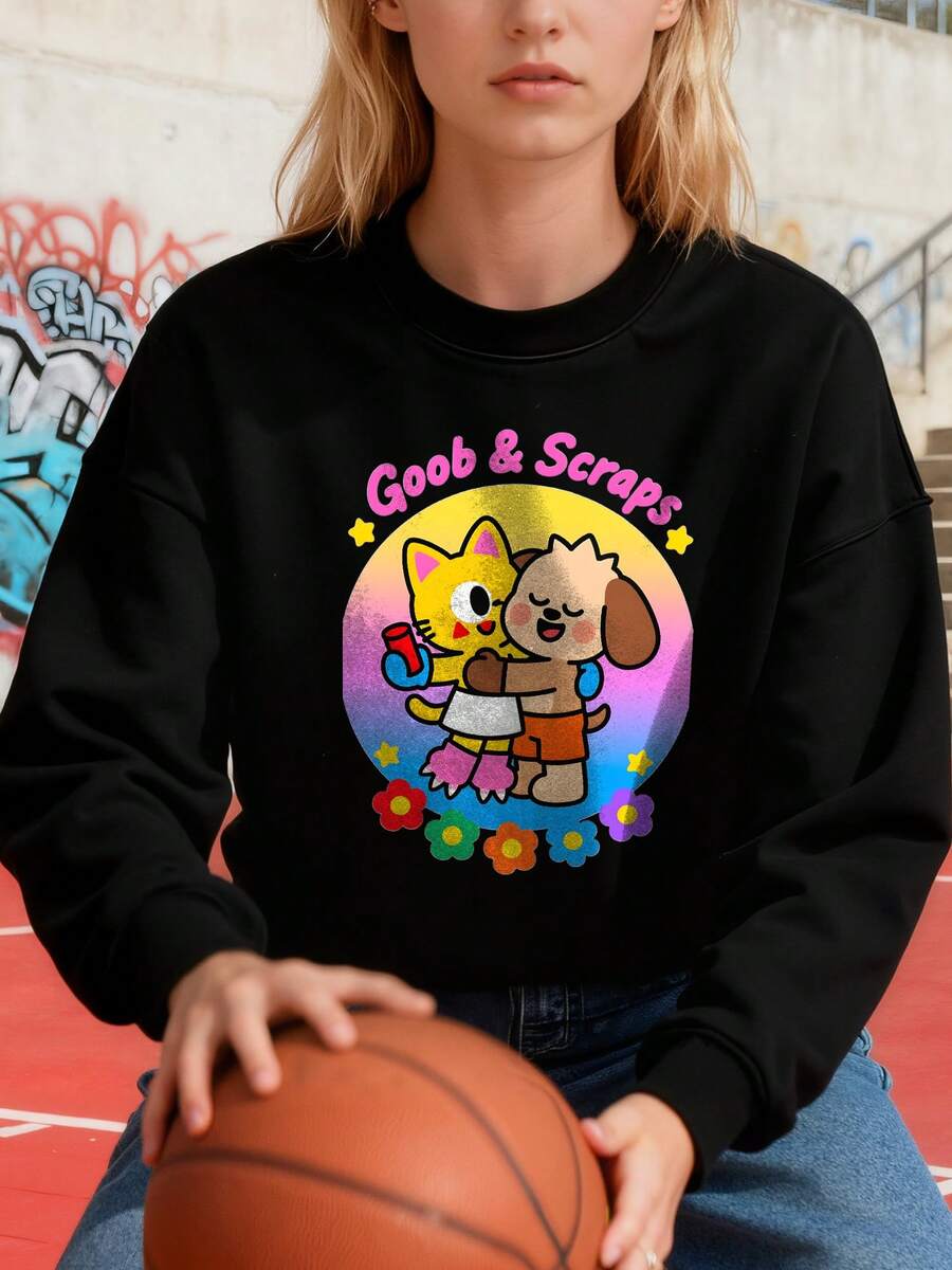 Sudadera de manga larga con disfraz de cumpleaños de Goob Scraps Dandy's World para niños y adultos - Negro - Ver 1