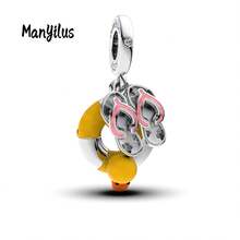 Manyilus Manyilus 1 Stück Sterling Silber Strandcharms im Vintage-Stil, Sommer Charms wie Palme, Kokosnussbaum, Strandkorb, kleiner Ente, Schwimmring, Pantoffeln, Strandmuscheln, rosa Donut, Eiscreme, Erdbeere, Biene, Anhänger & Perlen, geeignet für Armbänder und Halsketten, DIY Schmuckherstellung, Geschenk für Freunde und Liebhaber