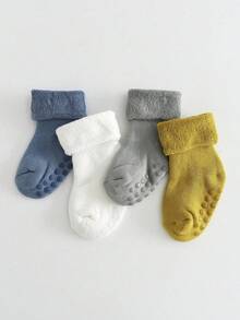 4 Pairs Thick Warm Comfortable Anti-Slip Baby Socks, Suitable For Toddler Boys And Girls, Autumn/Winter - Multicolor - View 14