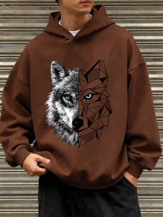 Teenager Jungen Lässiger minimalistischer Wolf Kopf bedruckter Langarm Sweatshirt mit normaler Dicke, locker geschnitten, mit Kapuze, geeignet für Herbst/Winter, Kapuzen-Sweatshirt, passend für den täglichen Gebrauch, Ausflüge, Partys, Schule, Musikfestivals, Urlaub, Pendeln. Kann als Geschenk für Familie, Freund, Freundin, Freunde, Mädchen Winterkleidung, Essentials Hoodie verwendet werden.