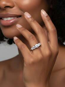 1 件女士结婚戒指，5 排戒指 3.5 克 925 纯银，1 克拉莫桑石，波西米亚宫廷风格，订婚/婚礼/周年纪念/情人节礼物，附有莫桑石证书和精致礼品盒 - 銀色 - 查看 5