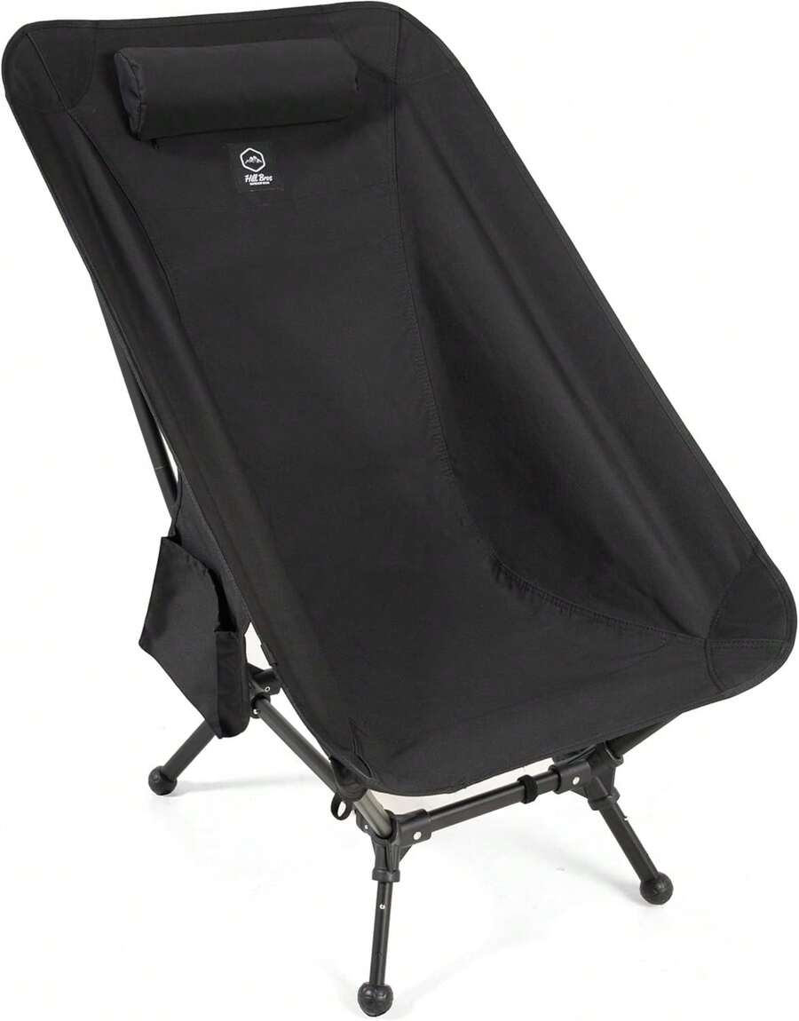 Bros Silla Plegable Camping Portatil, Compacta y Resistente para Playa, Senderismo y Descanso con Bolso Multiusos y Bolso de viaje para Exterior y Actividades al Aire Libre - Hill Comfort (Negro) - Negro - Ver 1