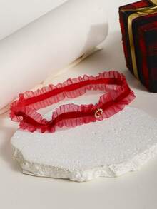 1 件红色蕾丝边时尚简约新娘大腿链 - 紅色 - 查看 4