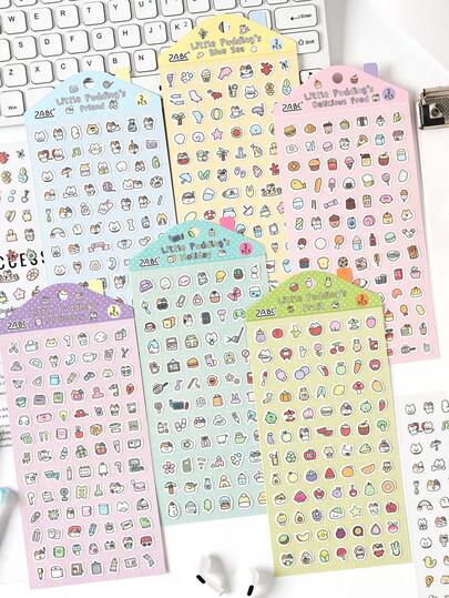 2pcs Cute Cartoon Creative DIY Phone Case Decor Nail Art Stickers, Pudding Daily Series, Suitable For Gifts, Office, Home, Marking, Labeling, Classroom, Entertainment Toys, Student Planner, Vintage Scrapbooking DIY Decorative Stickers