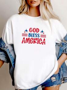 180g pure Cotton God Bless America Shirt, 4th of July Tshirt, Patriotic Shirt, Independence Day Tee, America Shirt, USA Shirt, Fourth of July Shirt, USA Tee Comfortable designer clothes graphic women Top For Everyday Wear Slightly fashion Soft - Blanco - Ver 6