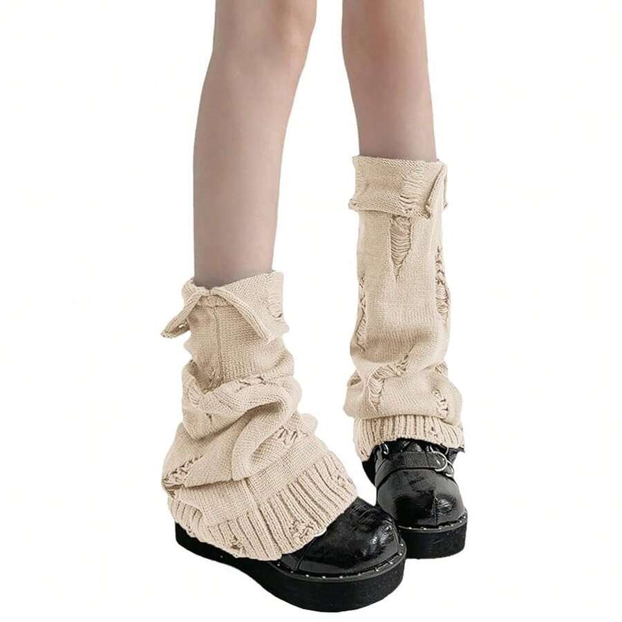 SherryDC Womens Y2k Knit Leg Warmers Harajuku Japanese Long Boot Socks Kawaii Lolita Winter Leg Cover{"Color_name":"900-WholeWheat"} - 多色7 - 查看 1