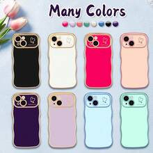 For IPhone 15 Plus Case Wave Wavy Phone Cases With Love Heart, Luxury Plating Edge Cute Curly Shape Cover For Women Girls, Thin Slim Soft TPU Rubber Shockproof Protective Cover, Light Blue{"Color_name":"LightBlue","Size_name":"ForiPhone15Plus-6.7inch"} - 多色27 - 查看 8