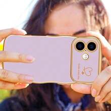 For IPhone 16 Plus Case Wave Wavy Phone Cases With Love Heart, Luxury Plating Edge Cute Curly Shape Cover For Women Girls, Thin Slim Soft TPU Rubber Shockproof Protective Cover, Purple{"Color_name":"Purple","Size_name":"ForiPhone16Plus-6.7inch"} - 多色7 - 查看 7