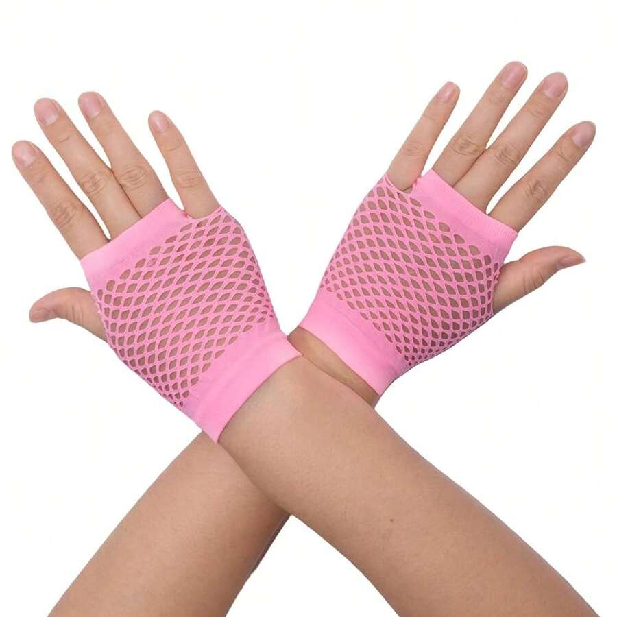 Fishnet Fingerless Gloves Mesh Arm Sleeves Fish Net Arm Sleeves EMO Gloves For Women In Theme Party Scene Accessories{"Size_name":"Short","Color_name":"#11-Pink(Short)"} - 多色22 - 查看 1