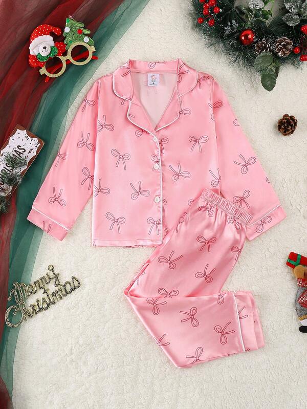 Girls' Pink Butterfly Decor Long Sleeve Pajama Set