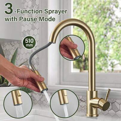 Grifo de cocina giratorio 360° con función extraíble, 2 modos de flujo de agua, grifo mezclador de agua caliente y fría