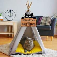 IARTTOP Black Cats Wood Sign Decor Funny Cats House Wooden Plaques Welcome Door Sign (10X11 Inch) Kitten Hanging Signs Cute Animal Welcome People Tolerated Themed Gifts Pet Shop Home Decor