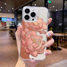 Funda transparente de TPU suave, compatible con las series  16, 15, 14, 13, 12, 11, X, XS, XS Max, Mini, Plus, Pro Max, Galaxy S20, S21, S22, S23, 24, 25, Galaxy A05-A56, OPPO A, RENO, con un elegante diseño con motivos de lotos. Funda protectora clásica suave, a prueba de golpes, resistente a caídas, resistente a arañazos y duradera. - transparente - Ver 2