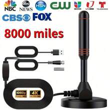 2025 Enhanced Indoor High Definition TV Antenna, 8000 Mile Range, 4K Ultra High Definition Reception, Smart TV Tuner, Wide Area Network (WAN) Technology And Digital/Analog Signal Adapter - Full Coverage Of Local Channels In The United States, Easy To Set Up, Compatible With Fire TV, Roku, Smartphones And Tablets, Plug And Play 1080P + Streaming, Indoor Use, Supports Smart TV Applications And Streaming, TV Antenna, Indoor TV Antenna, TV Antenna Stick, Indoor TV Antenna, Smart TV Antenna
