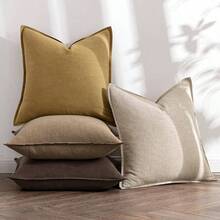Neutral Linen Pillow Covers Pack Of 4 Decorative Natural Solid Throw Pillow Covers Soft Accent Boho Farmhouse Couch Pillowcases Modern Home Decors Living Room Bed Sofa 18x18 Inch - 20 英吋 x 20 英吋(4 件裝)+ 中性金色/棕色 - 查看 3