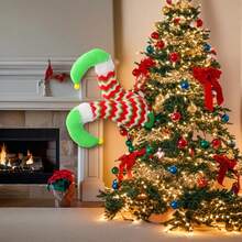 Christmas Tree Picks Stuffed Elf Legs Decorations Holiday Tree Topper For Home Party Ornaments - Green - View 6
