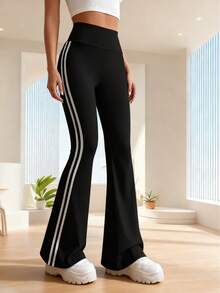 女士高腰喇叭瑜伽裤 - 纯色阔腿运动裤，松紧腰休闲裤，适合健身房、锻炼和休闲穿着