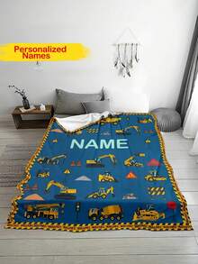Customizable Name Excavator Flannel Throw Blanket - Ultra-Soft, Warm, Lightweight, And Hypoallergenic For Cozy Nights On Couch, Bed, Travel, And Camping - All-Season Digital Print With Vibrant Colors And Plush Texture - Multicolor - View 9