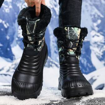 Men's Snow Boots 2025 Winter Snow High-Top Thick Warm Plush Lining Winter Shoes Fur One-Piece Plus Size Boots