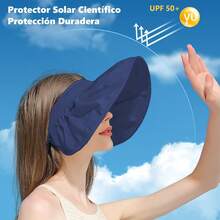 Sombrero de Visera y Ala Ancha 2 en 1 UPF 50+ para Mujer - Poliéster, Lavado a Mano, Origen China - Azul Marino - Ver 4
