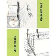 Stainless Steel Tray Rack With Removable Tray And Drip Pan - Heavy Duty Corrosion Resistant Kitchen Finish, Top And Bottom Dry Vegetable Rack With Non-Slip Feet, Space Saving, Modern Kitchen Storage Utensil Rack (Dishwasher  Tray Compatible), Sturdy Construction, Easy Assembly, Compact Small Kitchen Design, Kitchen Drain Rack, Wall Hanging Dry Vegetable Rack, Kitchen Panel Rack, Kitchen Shelf - 銀色 - 查看 2