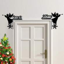 1 Stück Fröhliche Weihnachten Metall Schneeflocke Wanddekoration, Feiertags Türecken Rahmen Kunst mit Engel Flöte Silhouette, Heimdekoration für Feste, Outdoor Weihnachtsdekoration, künstlerisches Handwerk