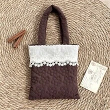 Women's Lace Patchwork Handbag Fashionable Versatile Mini Floral Purses For Daily Life, Work, Travel - Light Brown - View 2