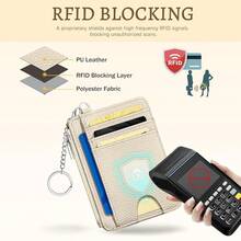 Beige Credit Card Holder Small Wallet Women, Minimalist Slim RFID Blocking Wallet Woman Keychain With Zipper Coin Pocket, Front Pocket Thin Travel Card Case Organizer ID Window Ladies Gifts{"Color_name":"SolidWT"} - 多色2 - 查看 5