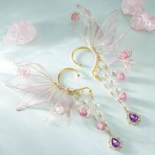 FRESHME Fairy Elf Ear Cuffs - Butterfly Wings Elven Ear Cuffs With Glass Beads Tassel Non Pierced Mermaid Ears For Women{"Color_name":"Purple"} - 紫色 - 查看 5
