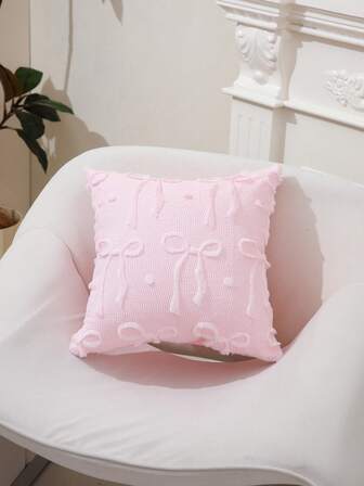 1枚 クリームカラー 刺繍リボン付きクッションカバー、クッションカバーによるソファの装飾、クッションカバーによる雰囲気作り。