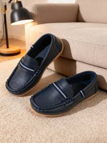 2025 New British Style Kids Casual Versatile Soft Bottom Slip-On Loafers With Woven Strap - Navy Blue - View 5