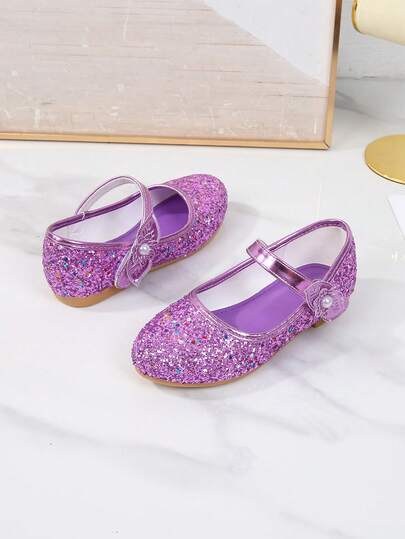 1 Pair Fashion Versatile Pink Girl Pearl Cute Flat Shoes, Round Toe, Suitable For Daily Wear, Dancing, Outdoor, Decorated With Sequins, Closed Toe Princess Shoes, Spring And Autumn