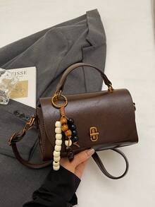 Bolso cuadrado pequeño de moda otoño 2025 para mujer, bolso bandolera retro, bolso de hombro con textura única estilo coreano con colgante